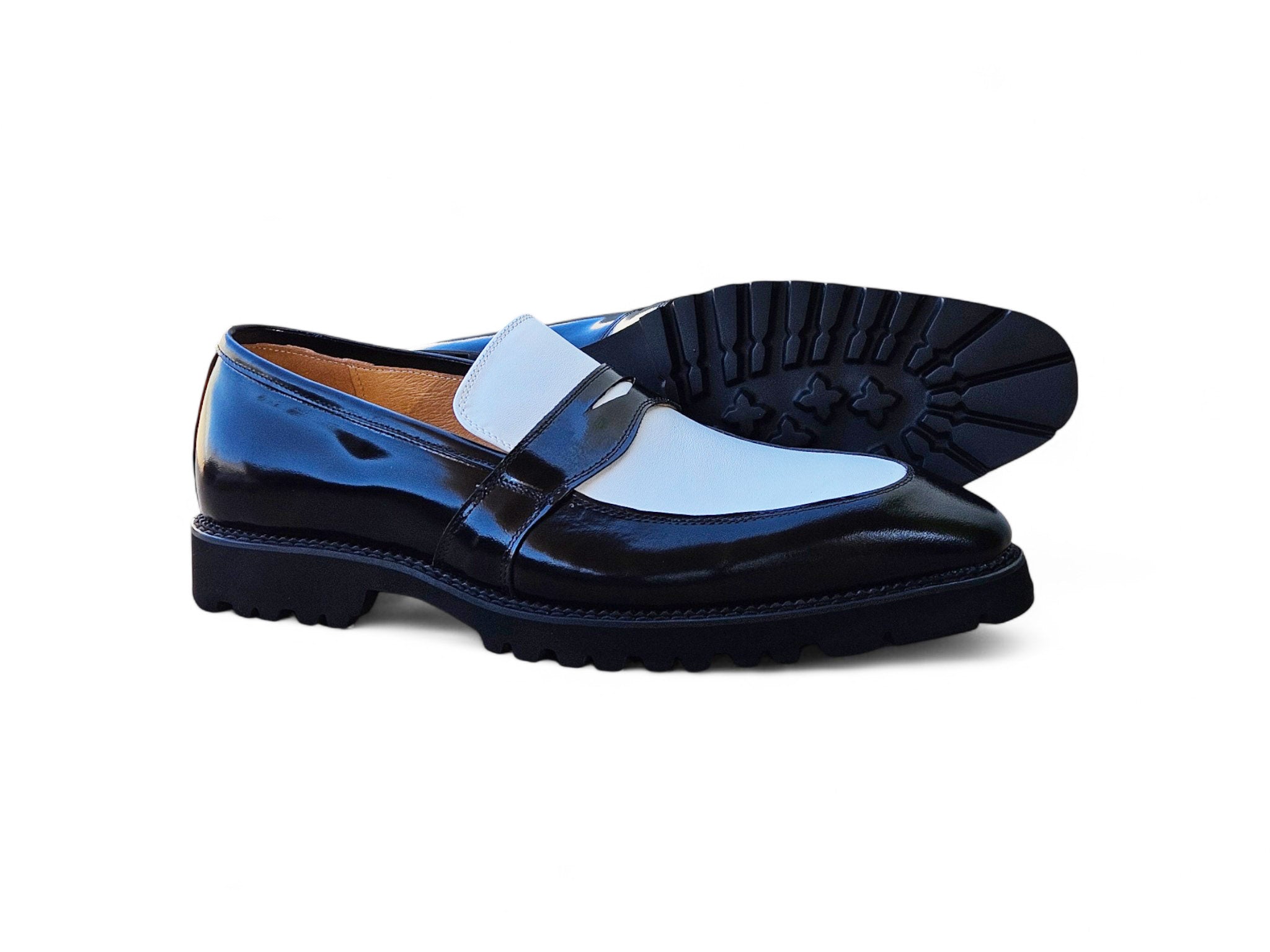 Two Tone Patent Leather Penny Loafer Carrucci