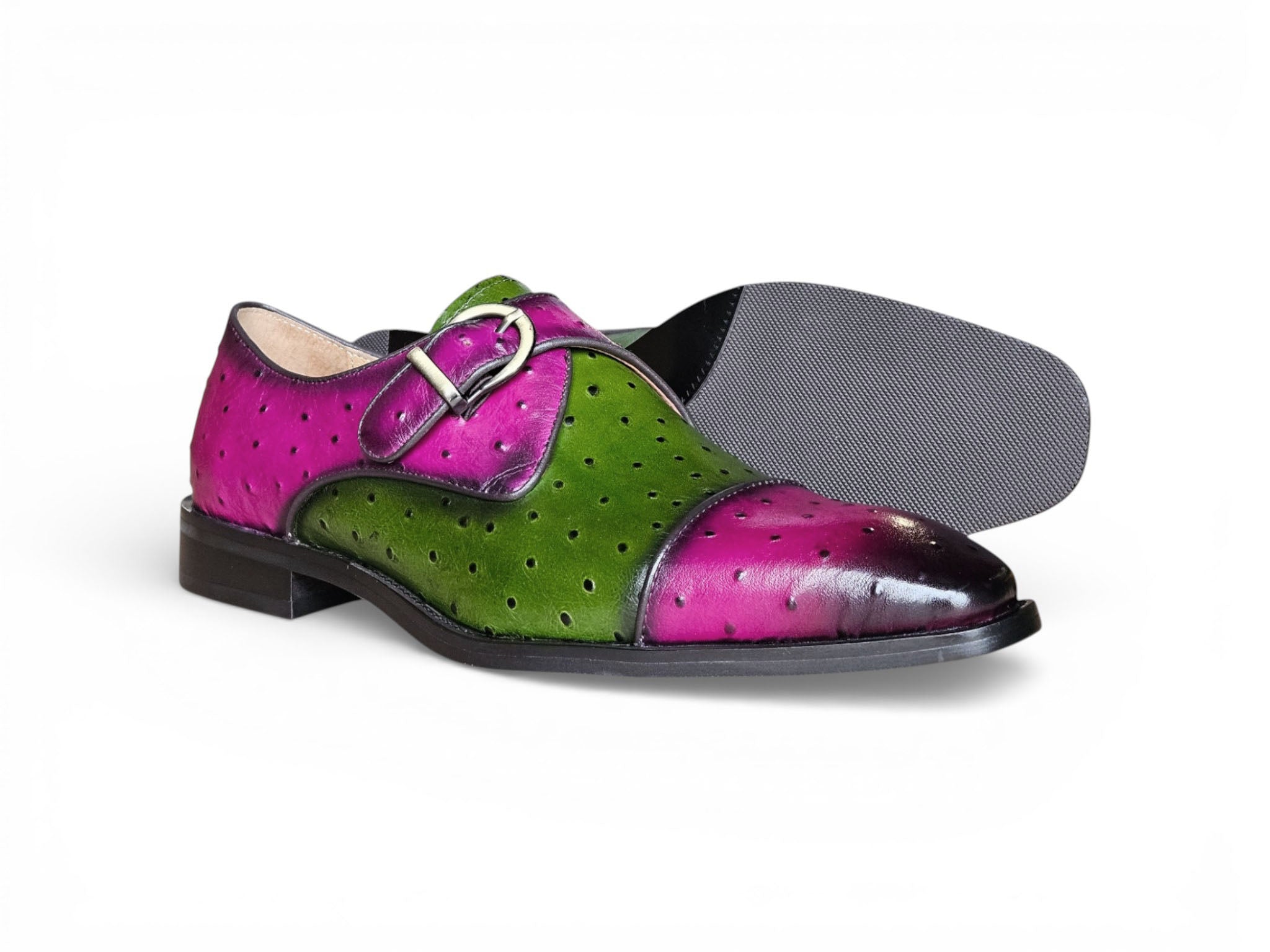 Ostrich Embossed Cap Toe Single Monk Strap