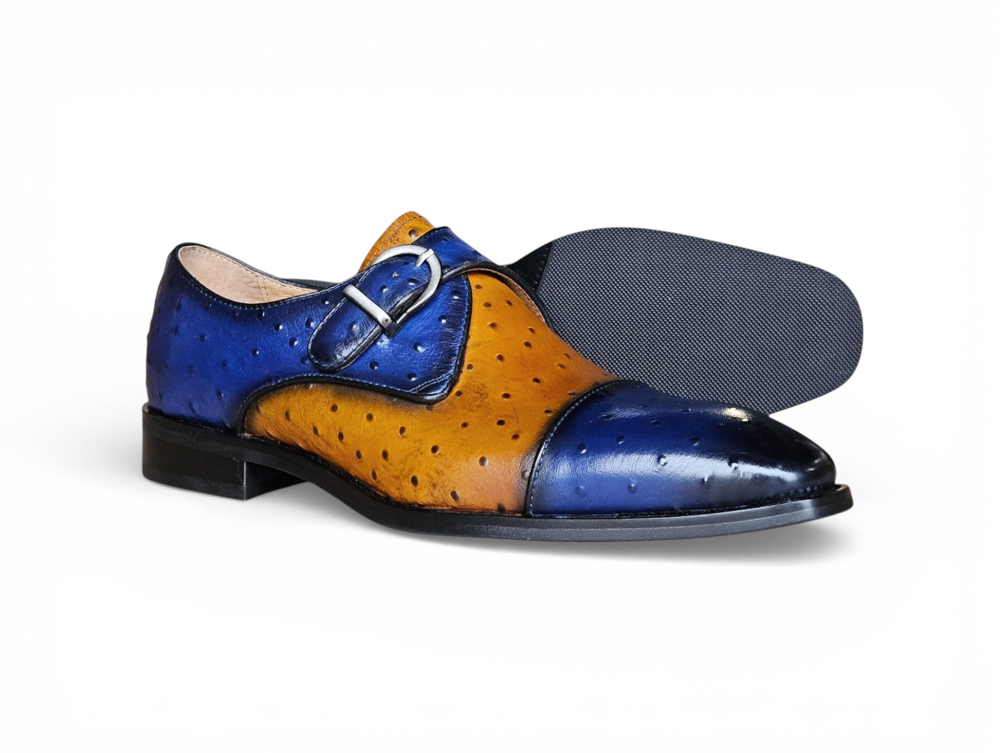 Ostrich Embossed Cap Toe Single Monk Strap
