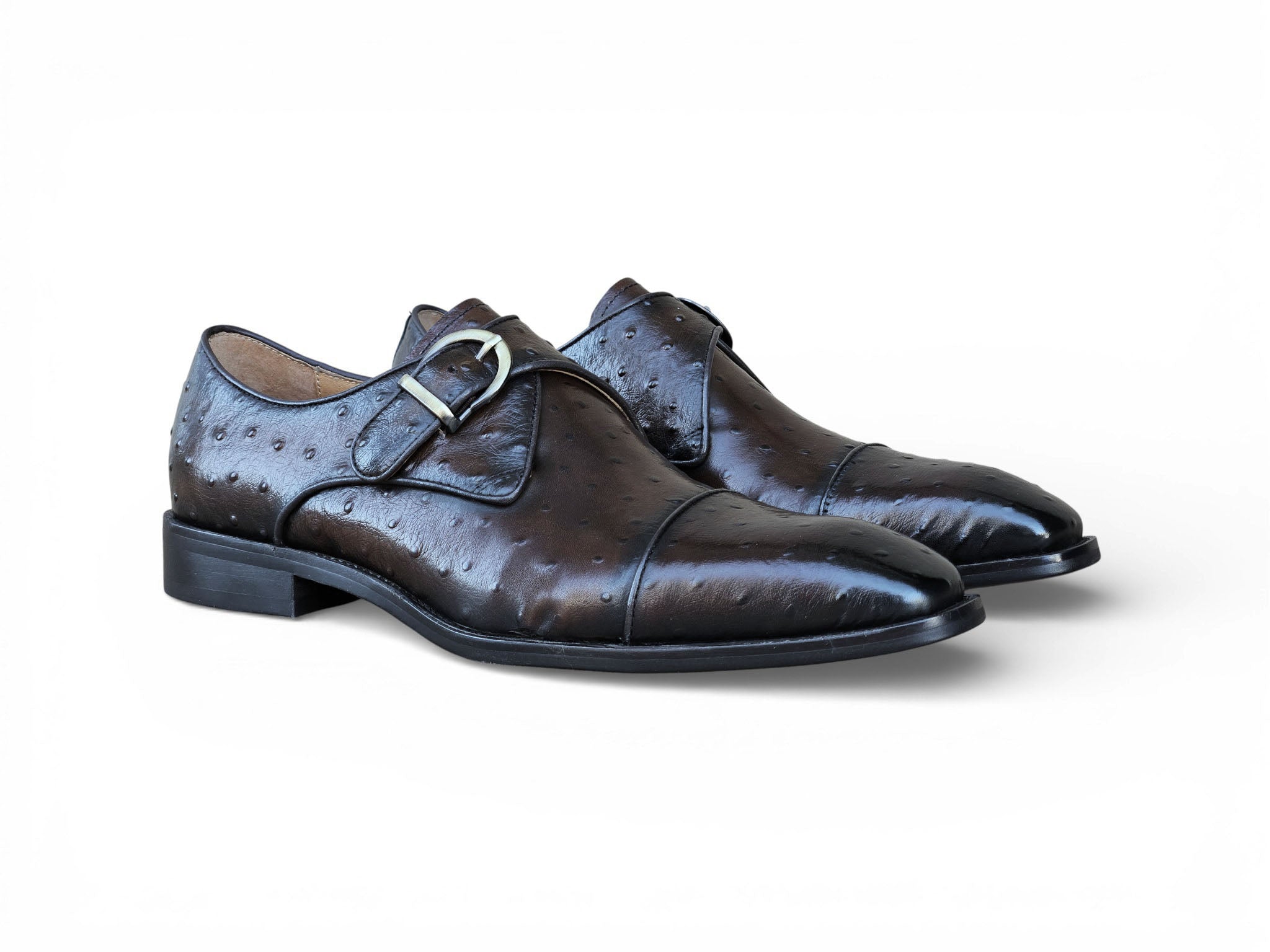 Ostrich Embossed Cap Toe Single Monk Strap