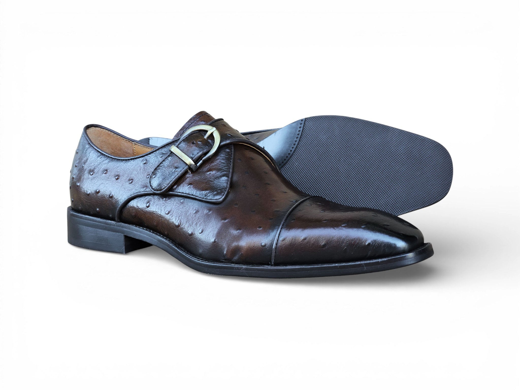 Ostrich Embossed Cap Toe Single Monk Strap