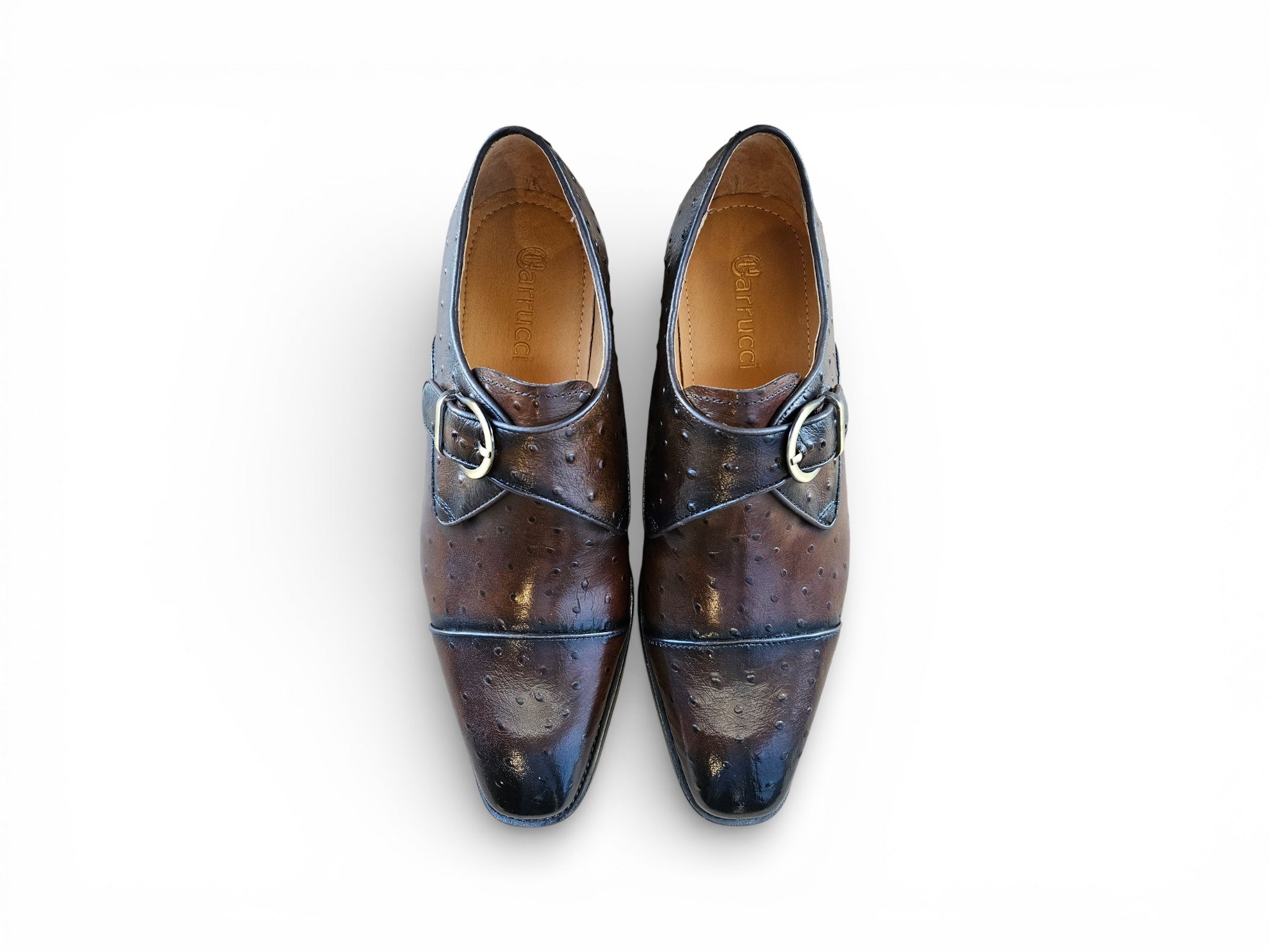 Ostrich Embossed Cap Toe Single Monk Strap