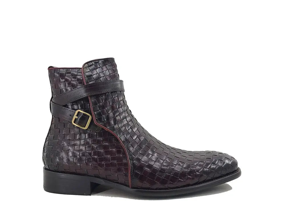 Basket Weave Calfskin Buckle Boot Carrucci