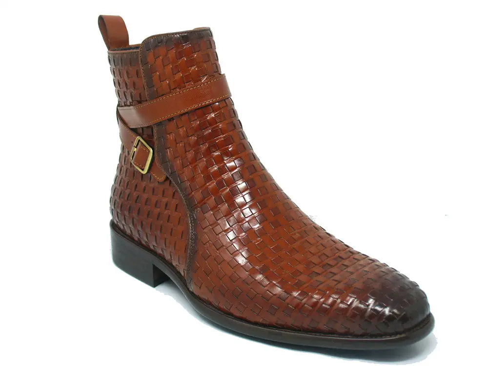Basket Weave Calfskin Buckle Boot Carrucci