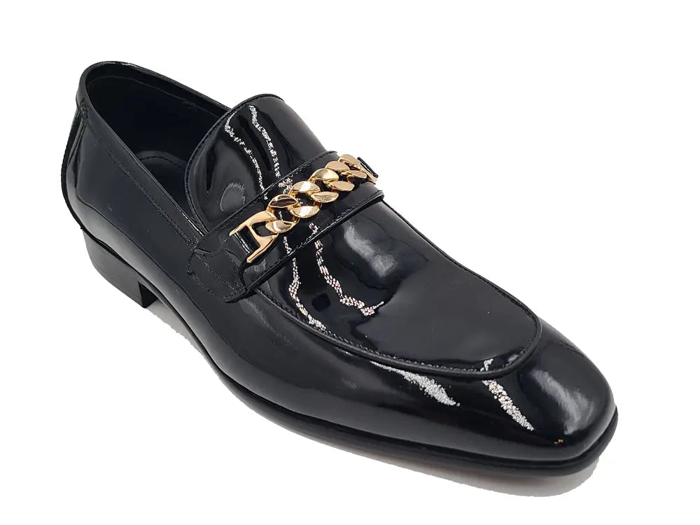 Beveled Squared Toe Patent Leather Loafer Carrucci