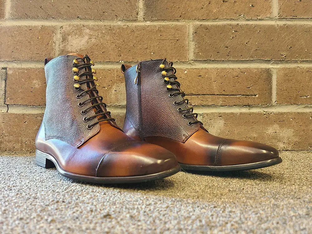 Brogue Cap Toe Leather Boot Carrucci