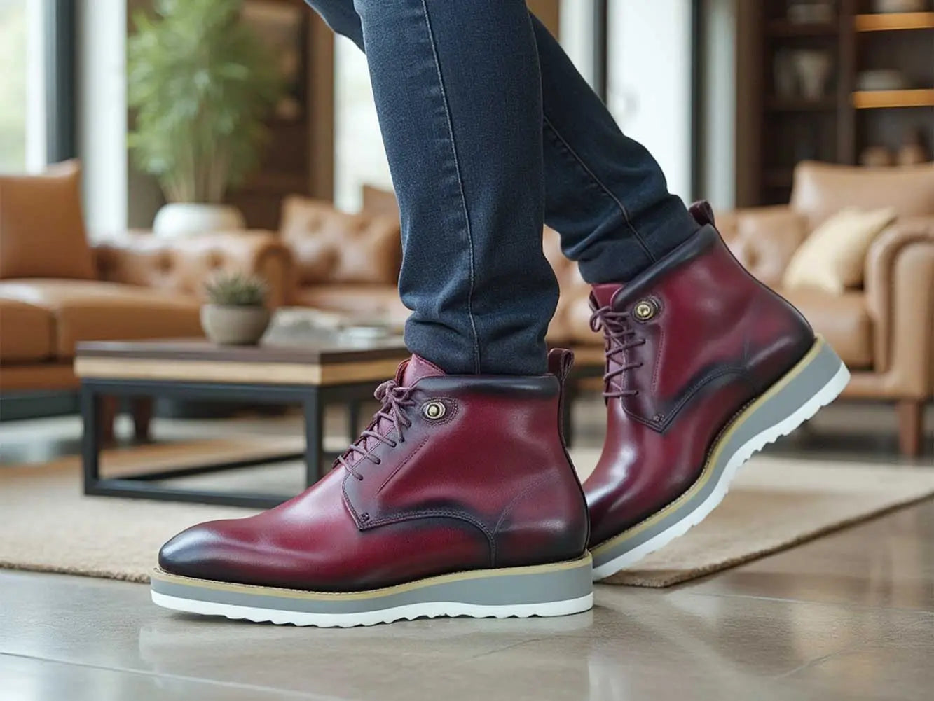Burnished Calfskin Lace-Up Boot Carrucci