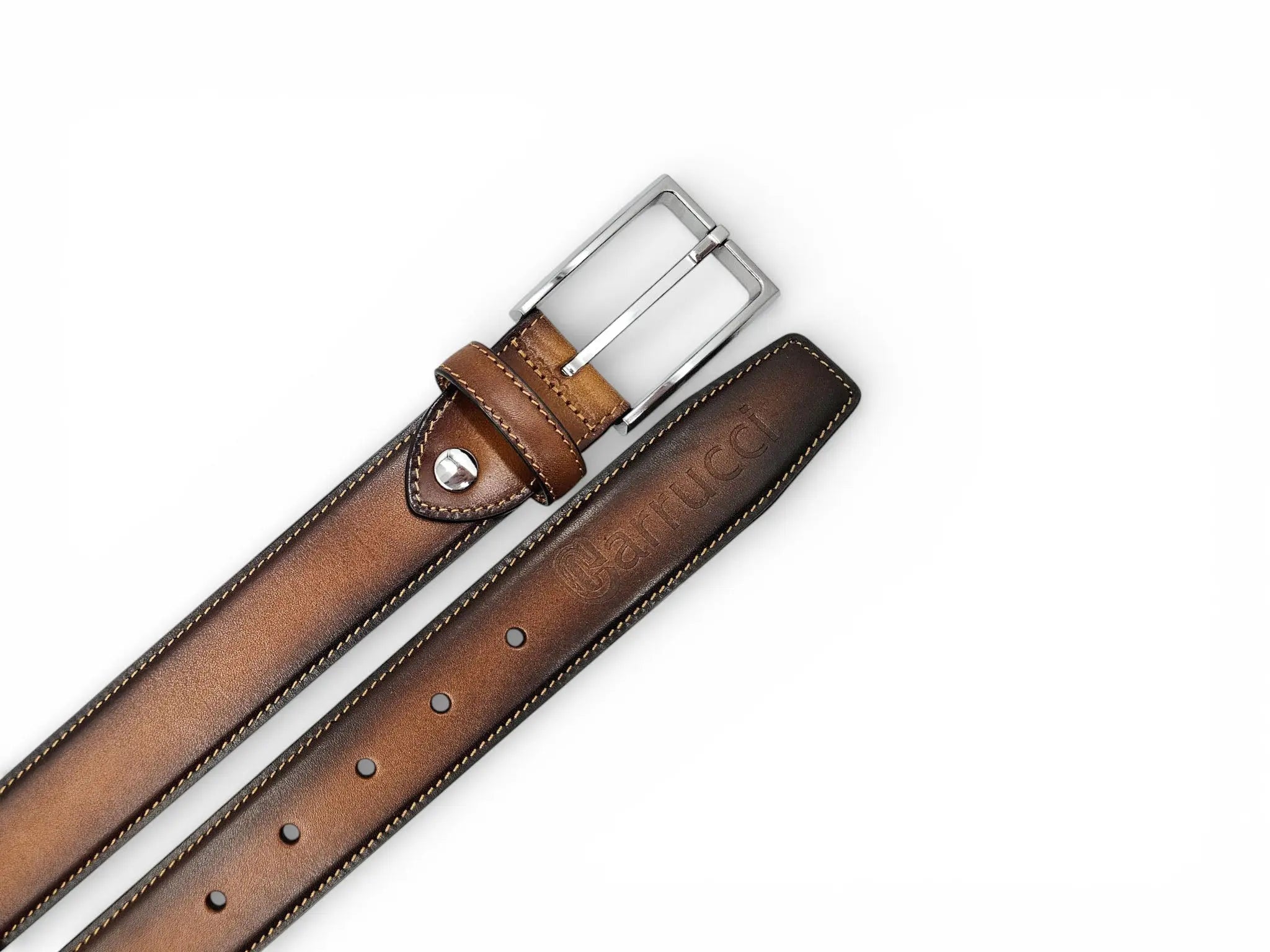 Burnished Calfskin Leather Belt Carrucci