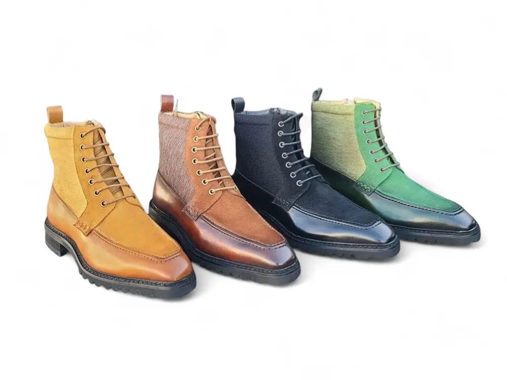Burnished Calfskin & Suede Slip-On Boot - Carrucci Shoes display picture 1
