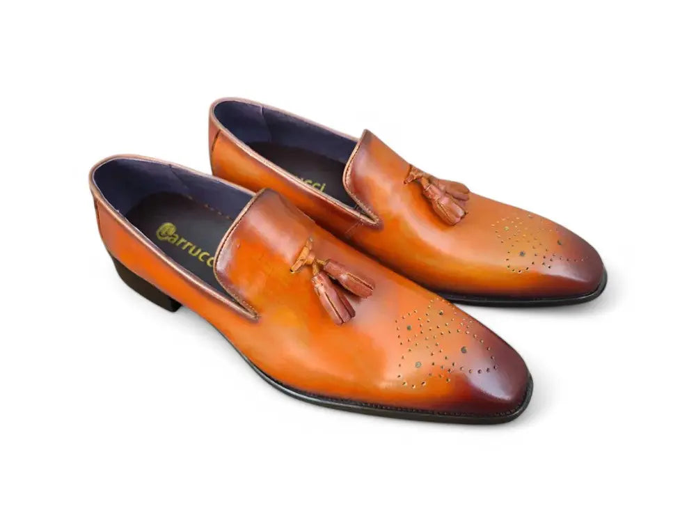 Burnished Wholecut Tassel Loafer - Carrucci Shoes Cognac / 8 Burnished Wholecut Tassel Loafer - Carrucci Shoes Cognac / 8