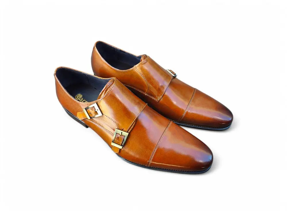 Cap Toe Double Monk Strap Shoe Carrucci