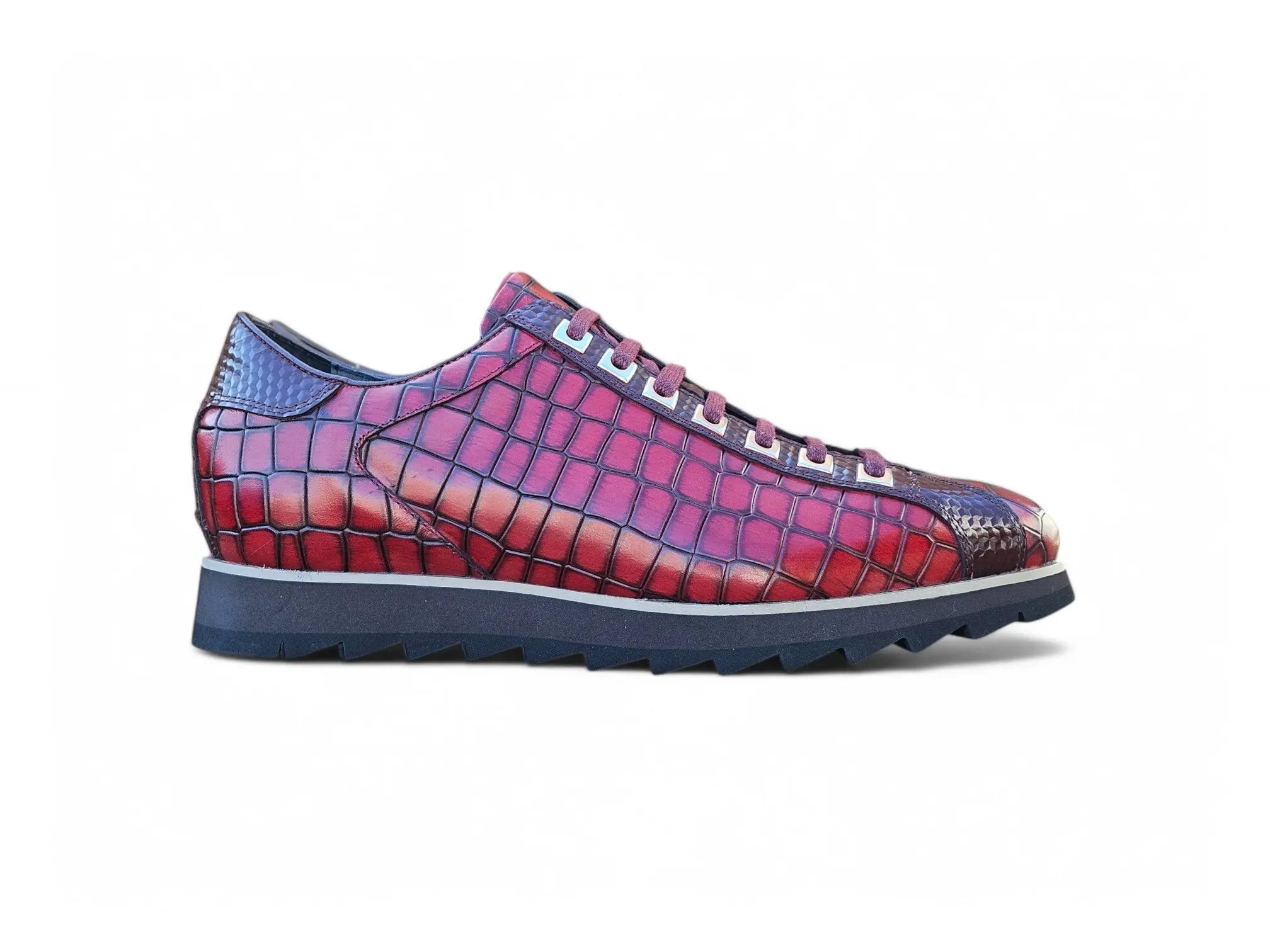 Crocodile-Embossed Leather Sneaker Carrucci