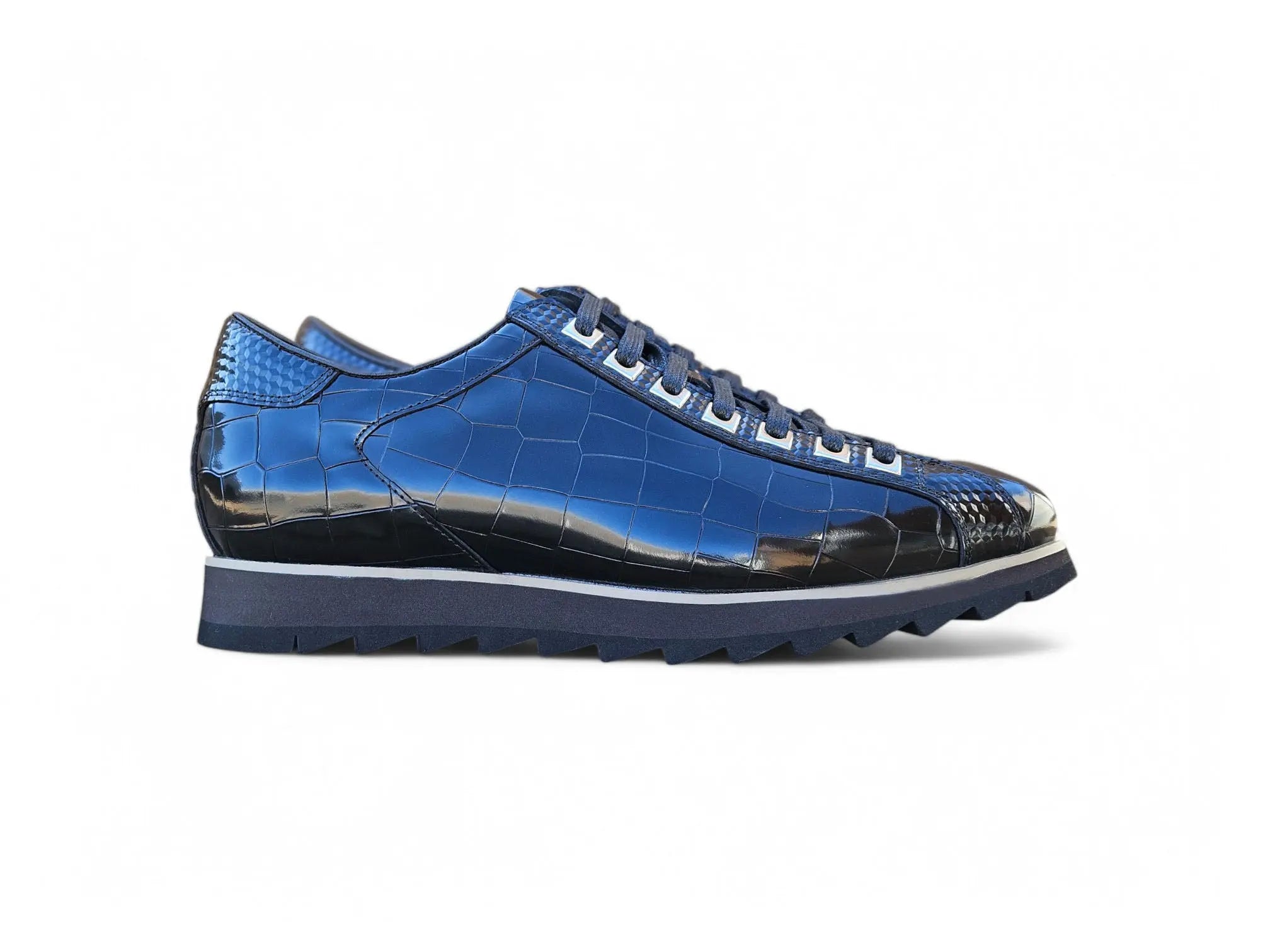 Crocodile-Embossed Leather Sneaker Carrucci