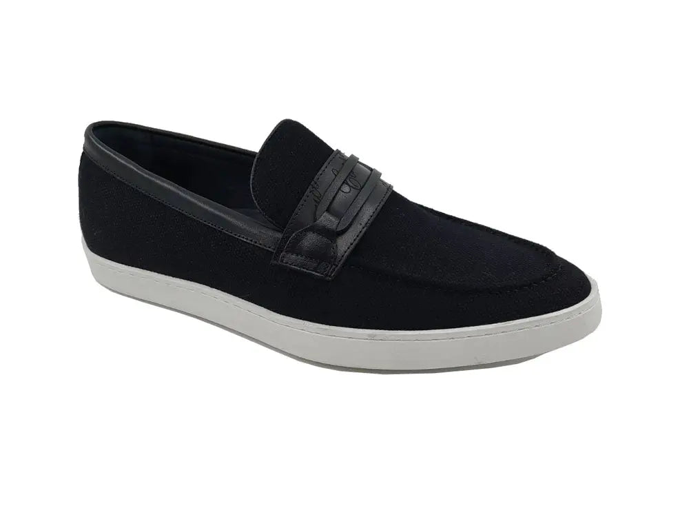 Embossed Leather Strap Linen Sneaker Carrucci