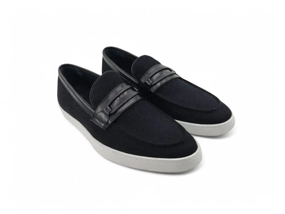 Embossed Leather Strap Linen Sneaker Carrucci