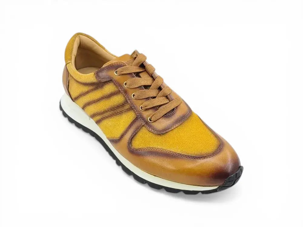 Fashion Sneaker Calfskin with Canvas inlaid Carrucci