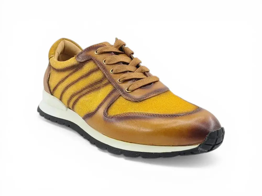 Fashion Sneaker Calfskin with Canvas inlaid Carrucci