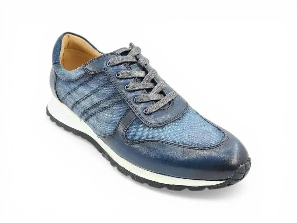 Fashion Sneaker Calfskin with Canvas inlaid Carrucci