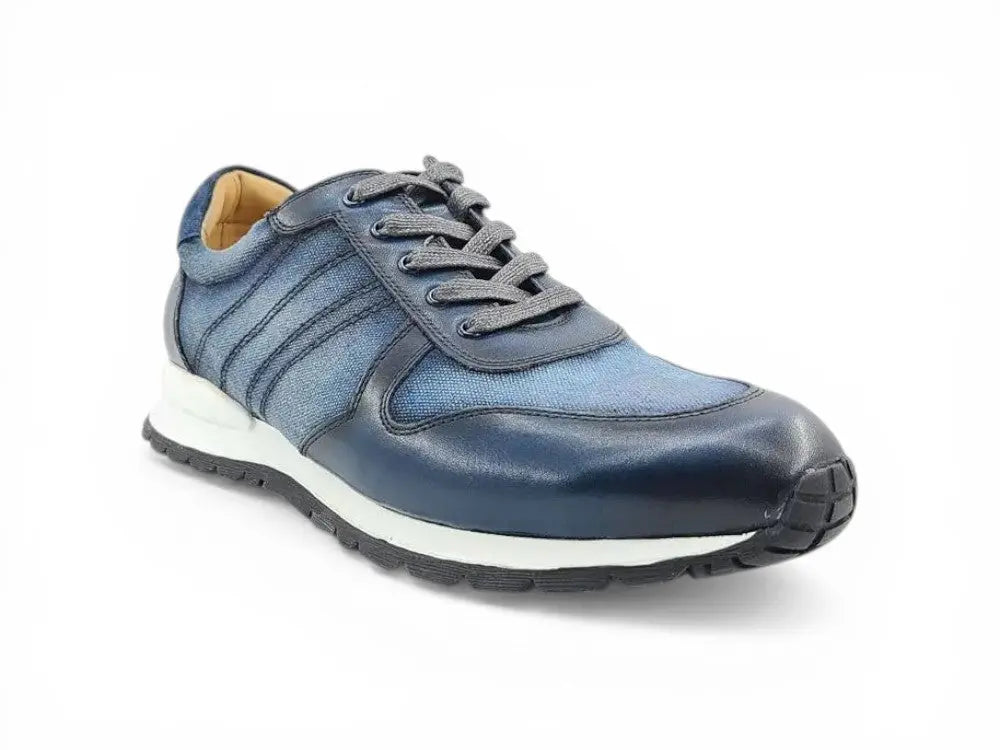 Fashion Sneaker Calfskin with Canvas inlaid Carrucci