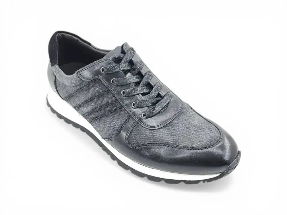 Fashion Sneaker Calfskin with Canvas inlaid Carrucci