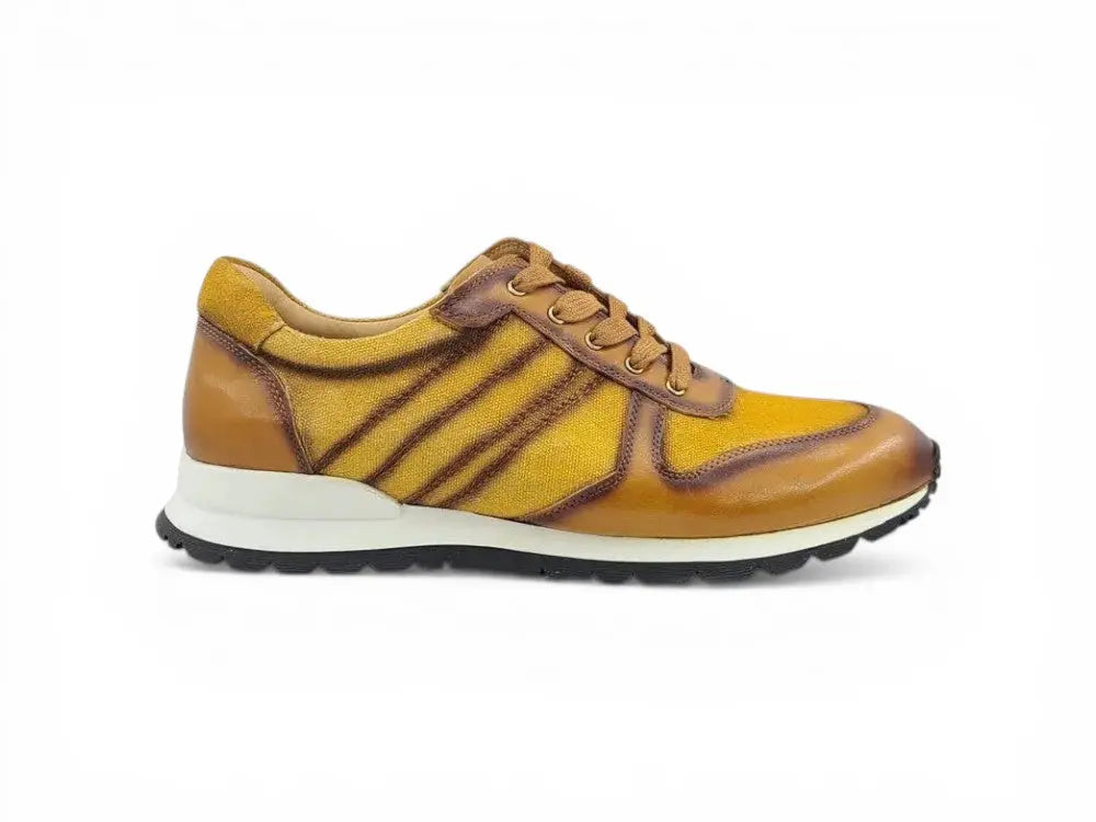 Fashion Sneaker Calfskin with Canvas inlaid Carrucci
