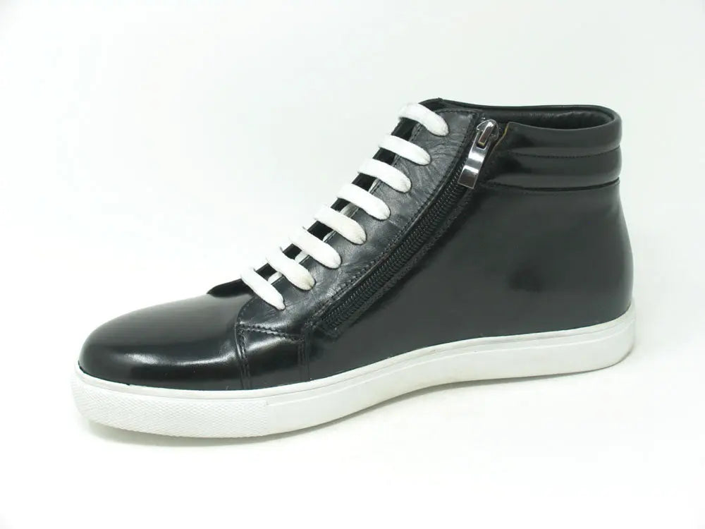 High Top Side Zipper Leather Sneaker Carrucci