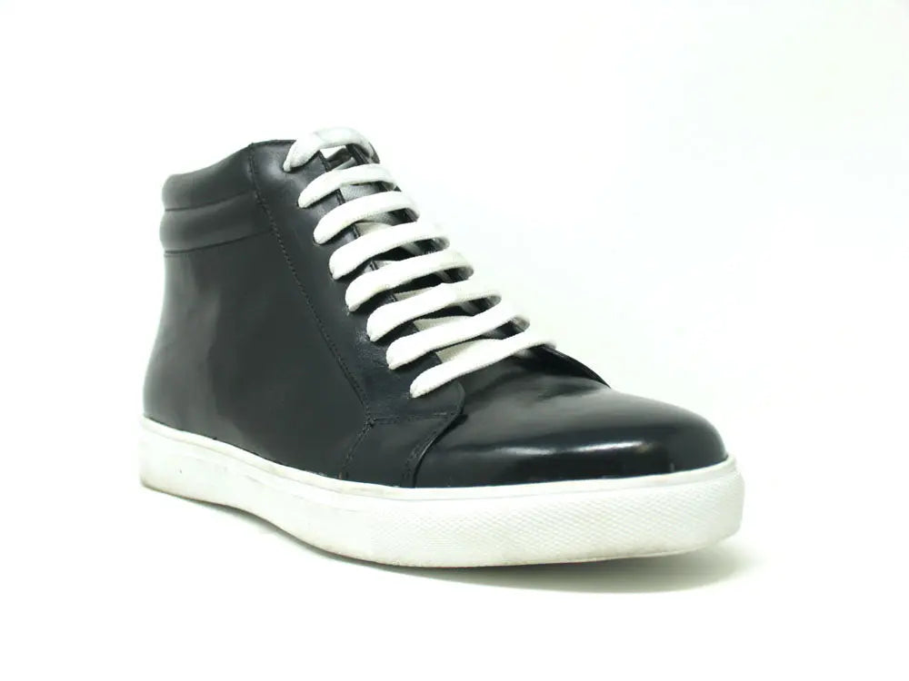 High Top Side Zipper Leather Sneaker Carrucci