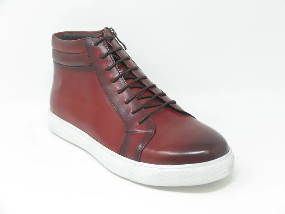 High Top Side Zipper Leather Sneaker Carrucci