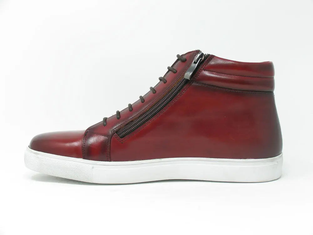 High Top Side Zipper Leather Sneaker Carrucci