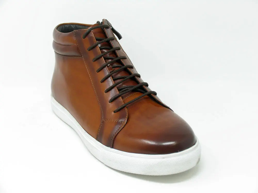 High Top Side Zipper Leather Sneaker Carrucci