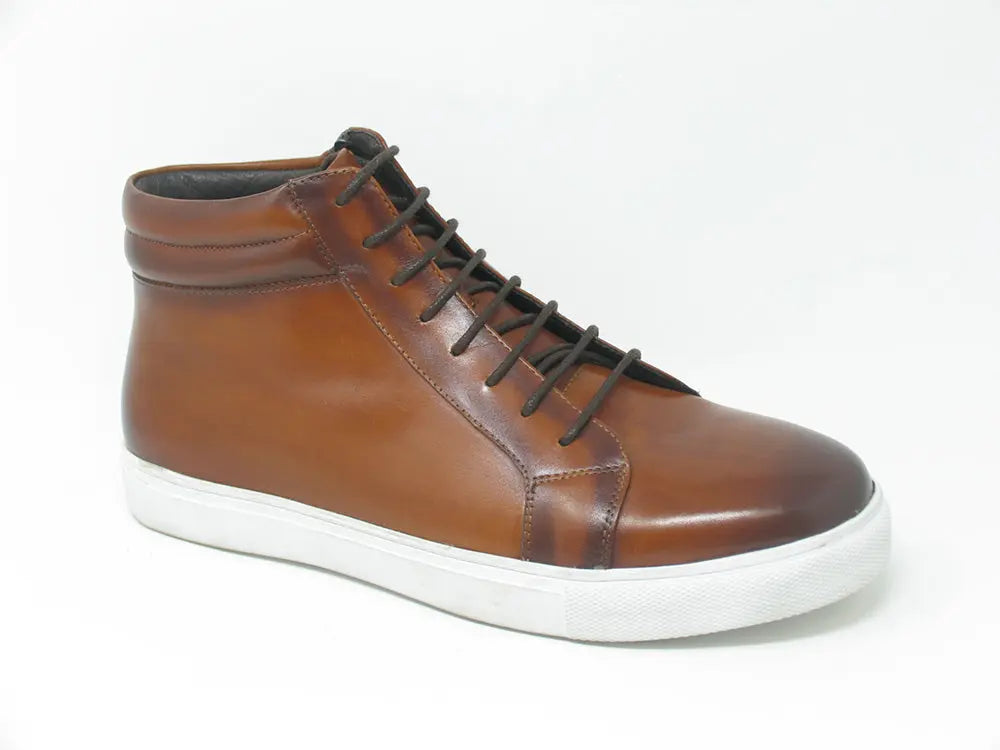 High Top Side Zipper Leather Sneaker Carrucci