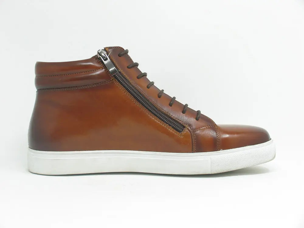 High Top Side Zipper Leather Sneaker Carrucci