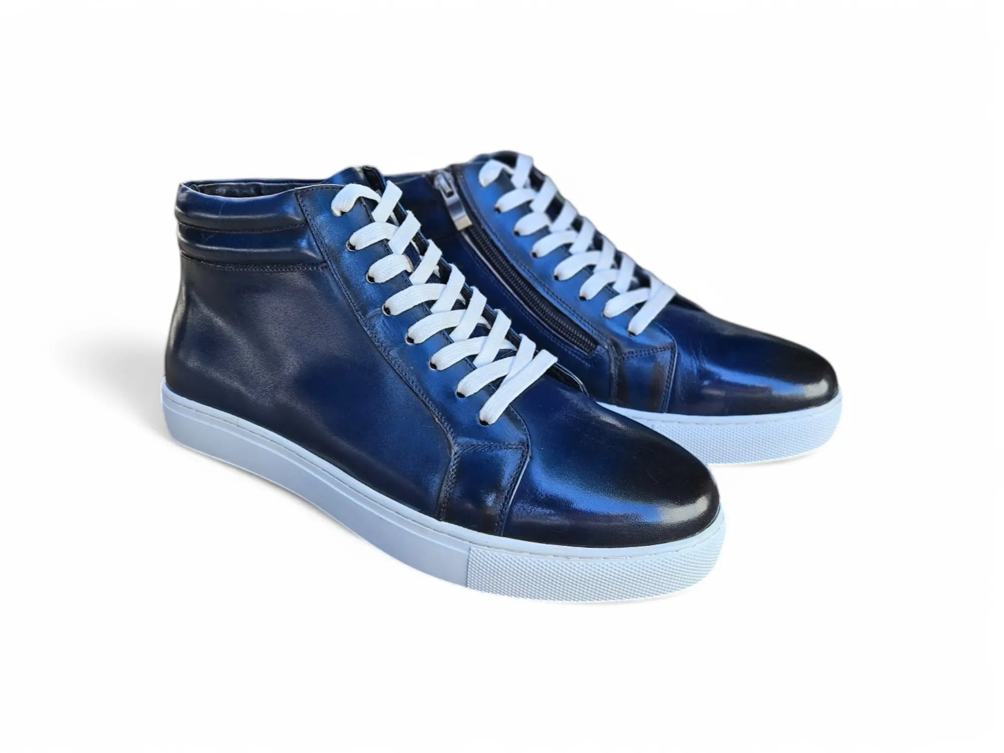 High Top Side Zipper Leather Sneaker Carrucci