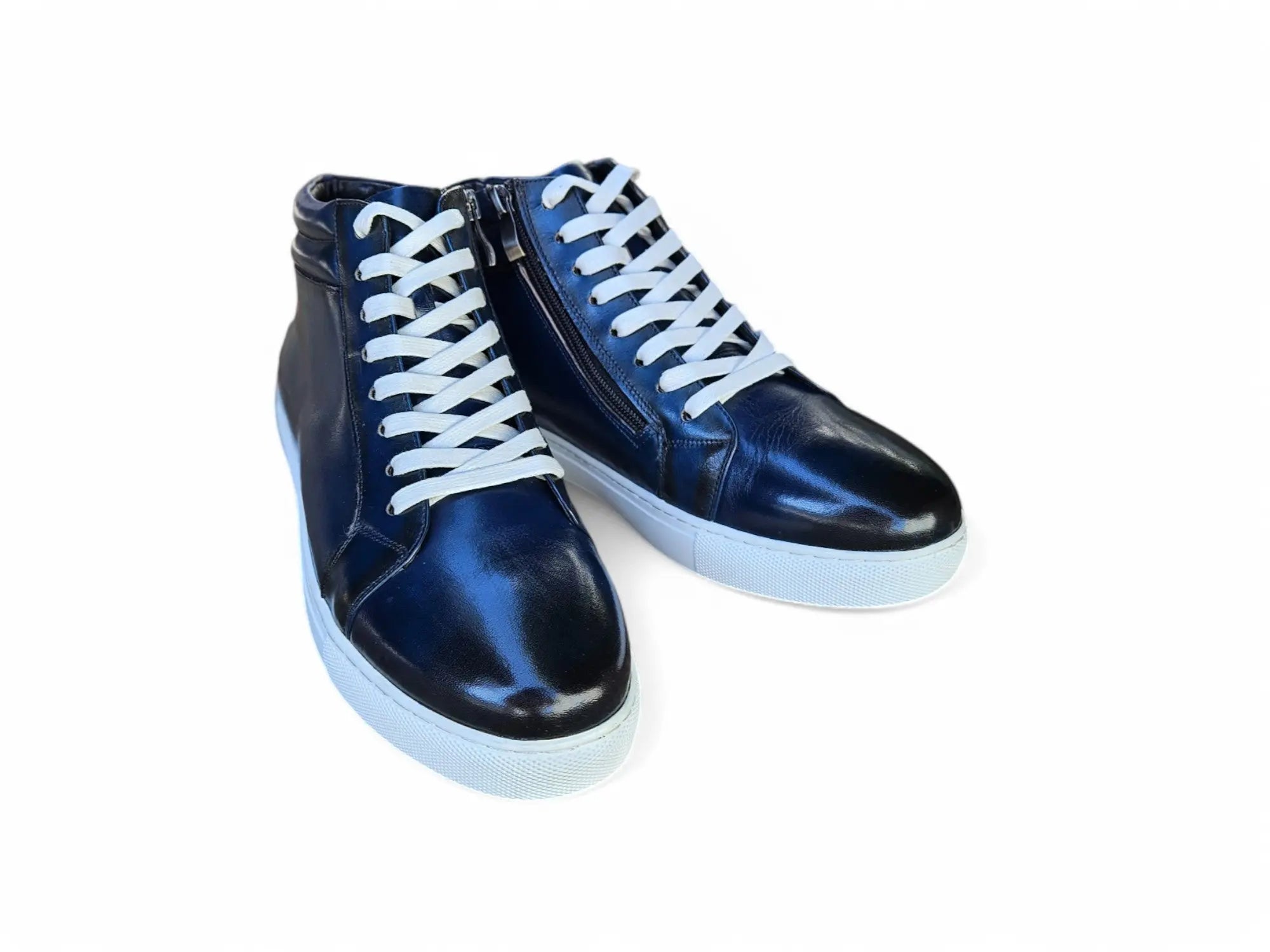 High Top Side Zipper Leather Sneaker Carrucci