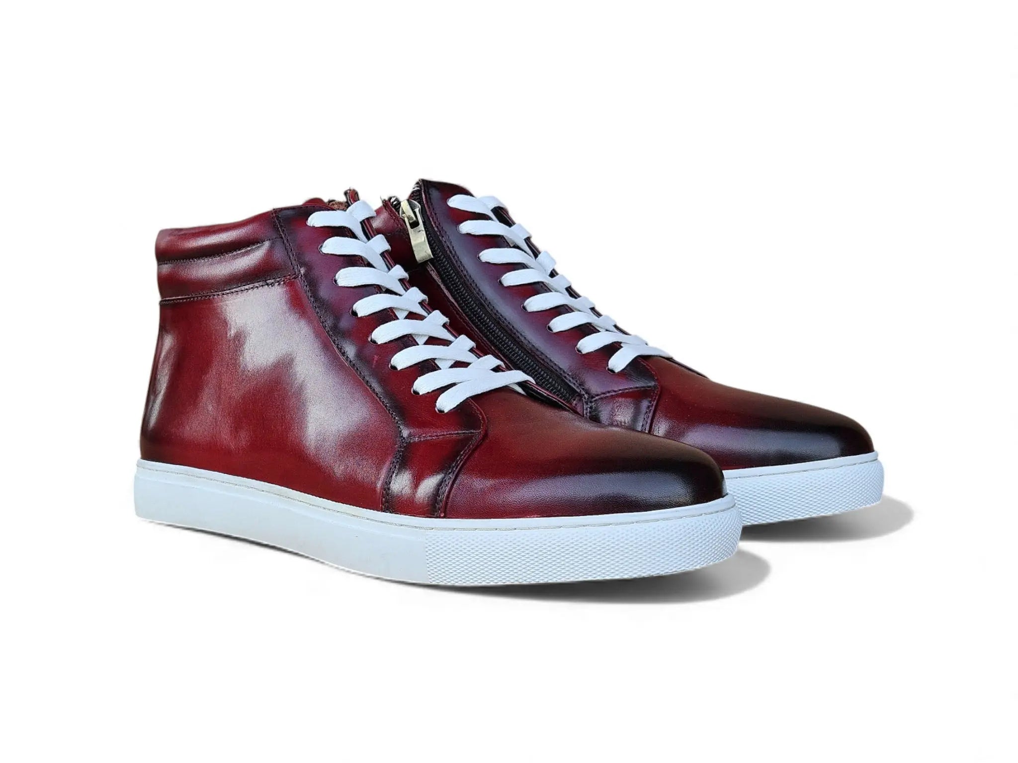 High Top Side Zipper Leather Sneaker Carrucci