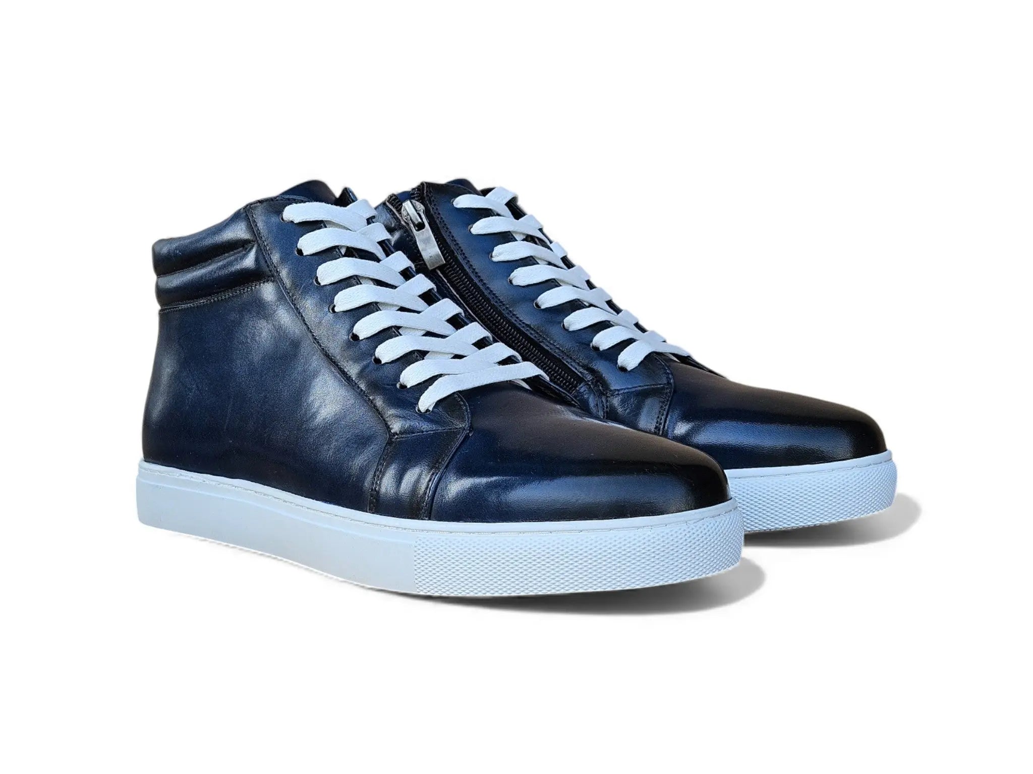High Top Side Zipper Leather Sneaker Carrucci