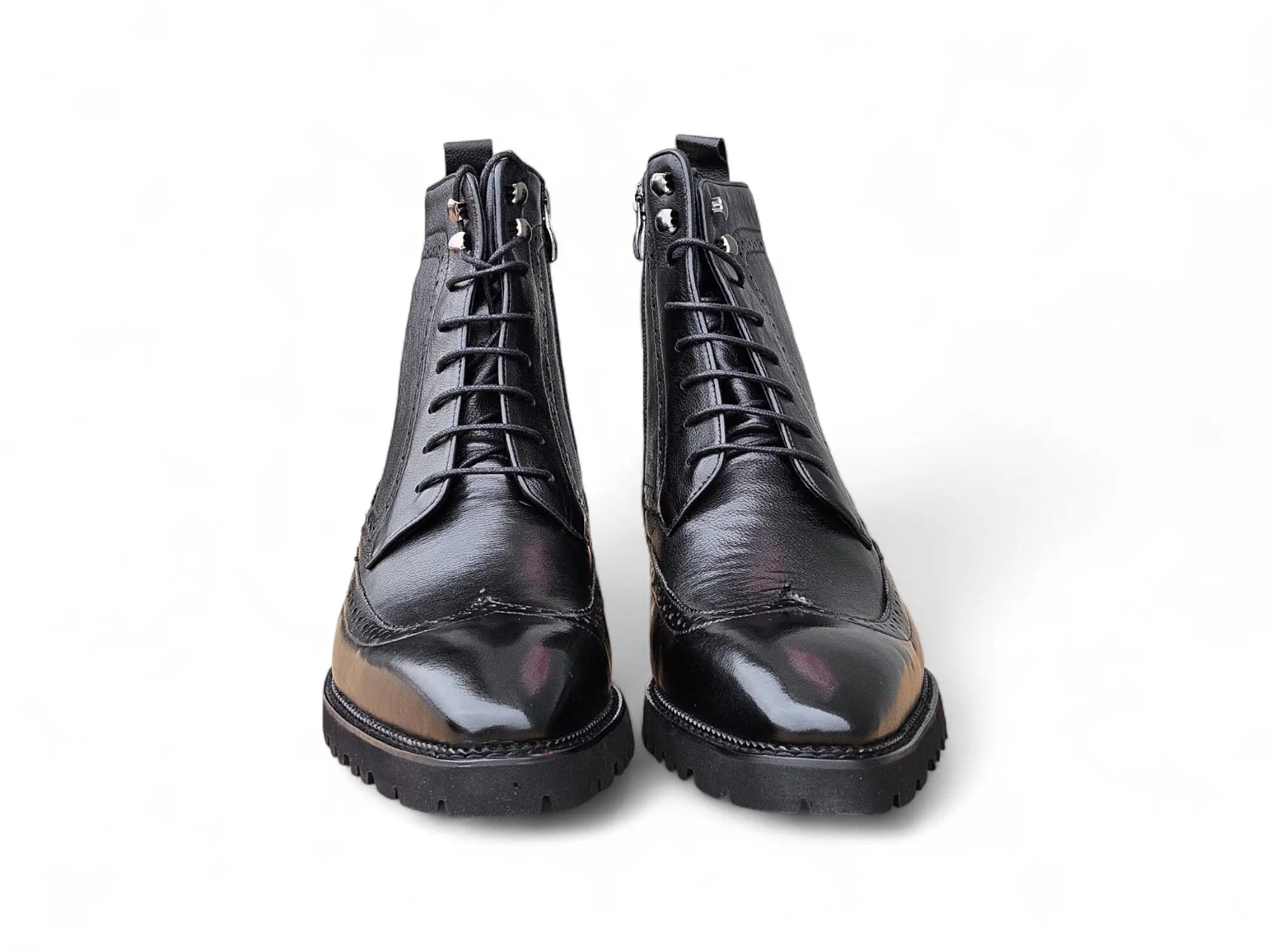 Hudson Black Wingtip Boot Lug Sole Carrucci