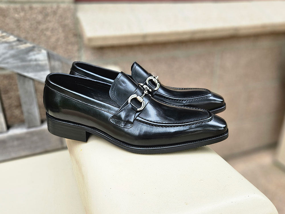 Mens black dress shoes with silver buckle online