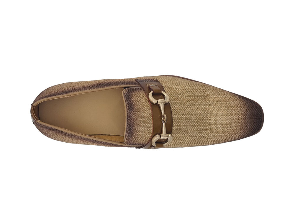 Linen Loafer With Gold Tone Buckle