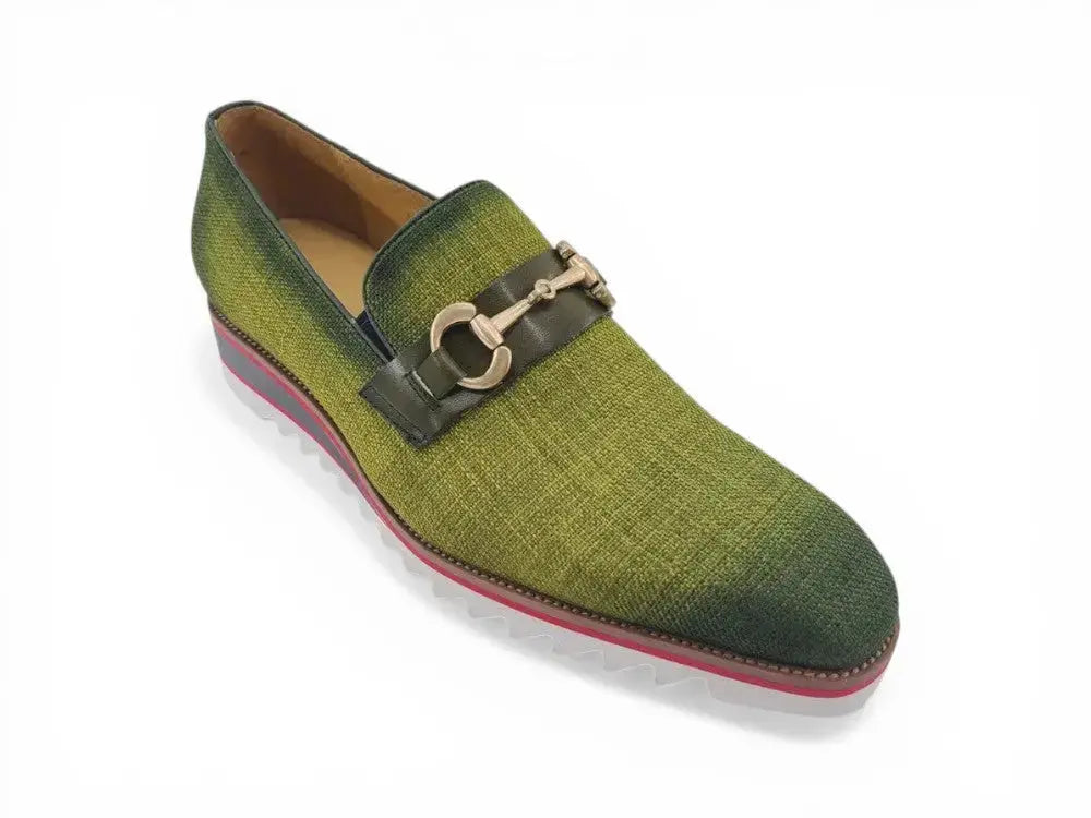 Linen Loafer With Gold Tone Buckle Carrucci