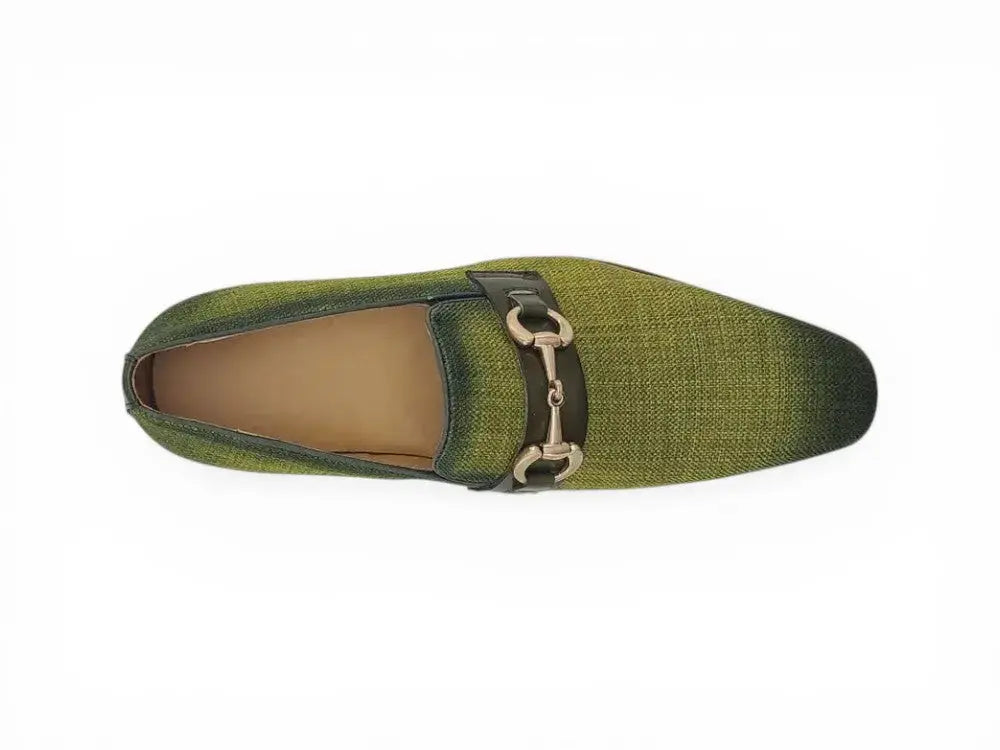 Linen Loafer With Gold Tone Buckle Carrucci