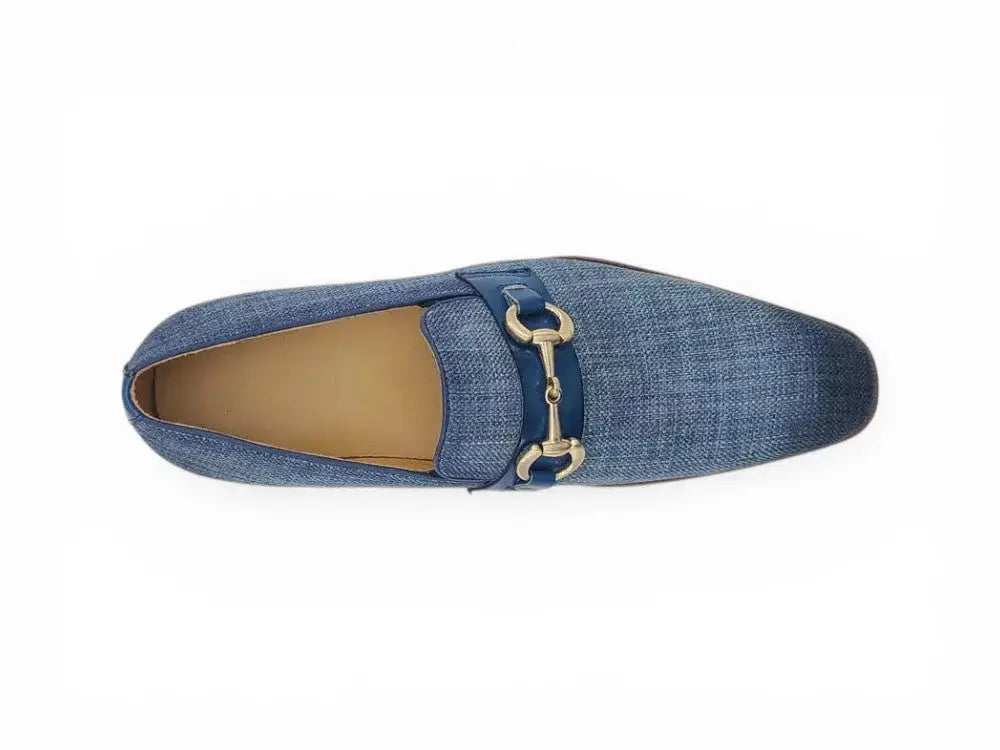 Linen Loafer With Gold Tone Buckle Carrucci