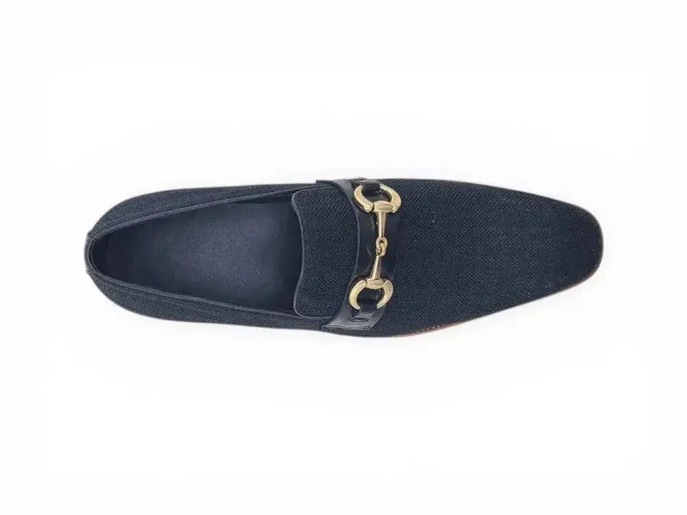 Linen Loafer With Gold Tone Buckle Carrucci