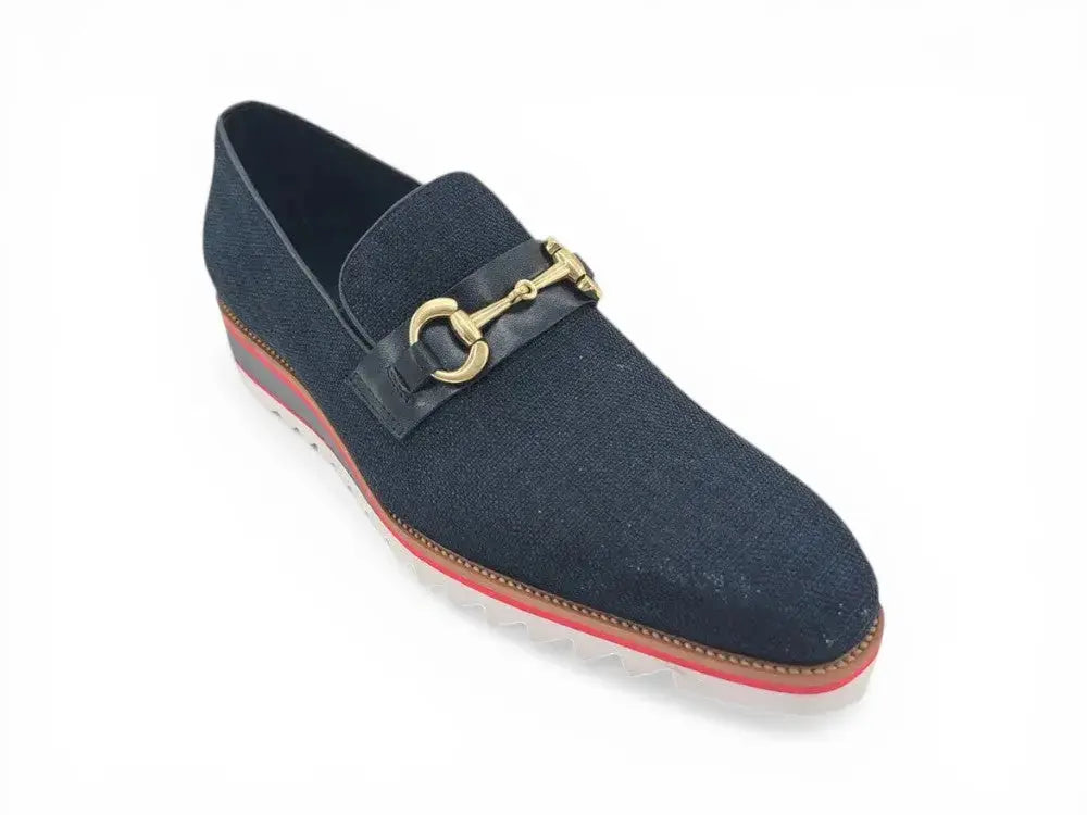 Linen Loafer With Gold Tone Buckle Carrucci