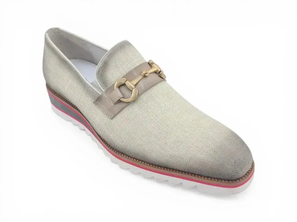 Linen Loafer With Gold Tone Buckle Carrucci