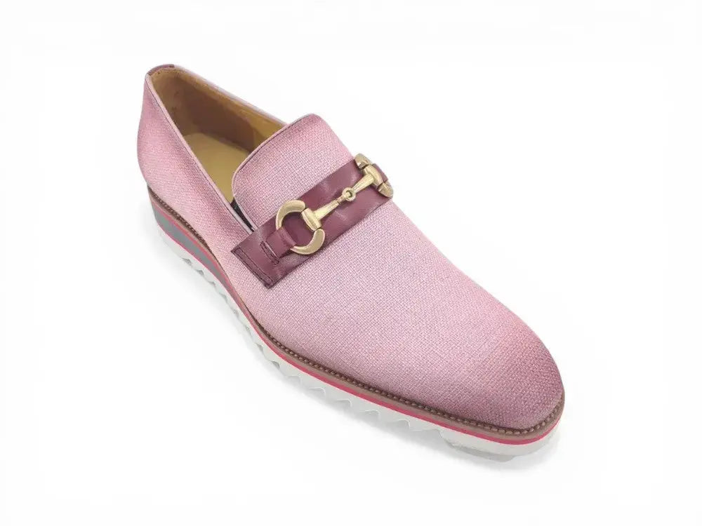 Linen Loafer With Gold Tone Buckle Carrucci