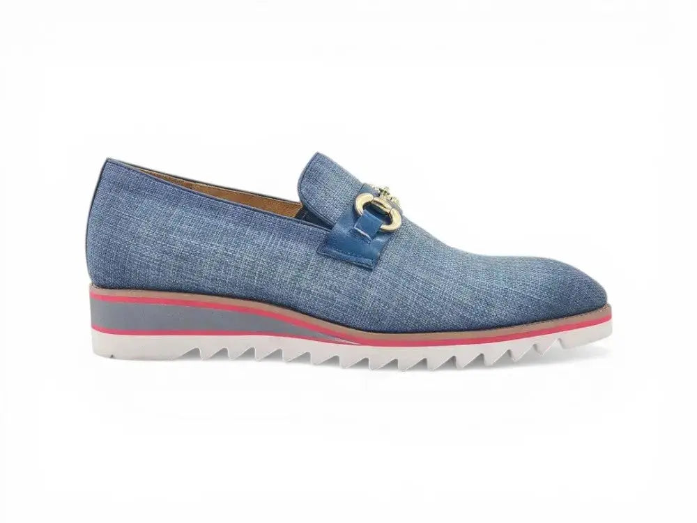 Linen Loafer With Gold Tone Buckle Carrucci