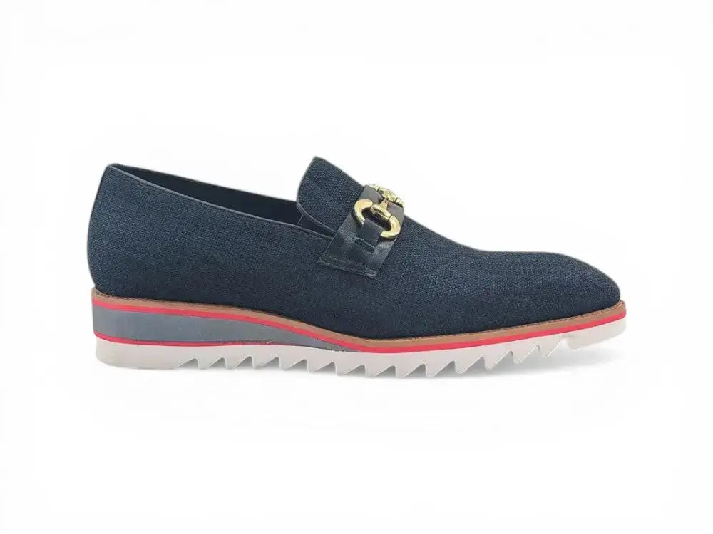 Linen Loafer With Gold Tone Buckle Carrucci