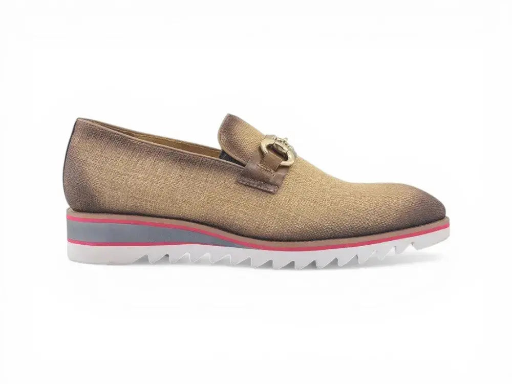 Linen Loafer With Gold Tone Buckle Carrucci