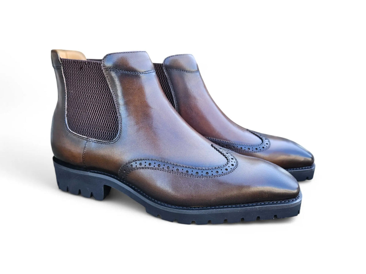 Lug Sole Chelsea Boot with Wingtip Toe - Carrucci Shoes display picture 3